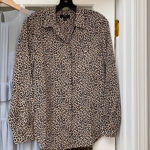 J Crew 100% Silk Blouse Button Down Cheetah Print